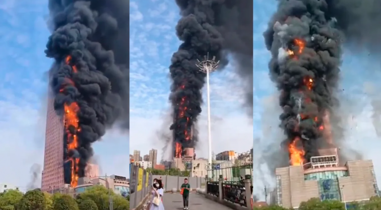 #Video Incendio consume rascacielos en China